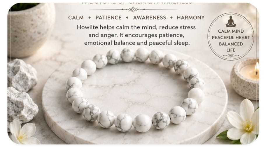 Read more about the article 🤍 Natural Howlite Bracelet – A Peaceful Symbol of Calmness, Patience, Clarity & Inner Balance